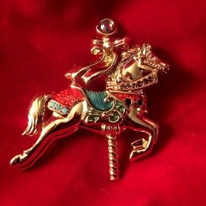 Carousel Horse Carnival Pin Brooch by Danecraft Colorful Merry-go-Round